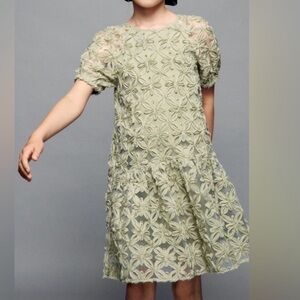 ZARA 3D floral dress matte green size 6Y